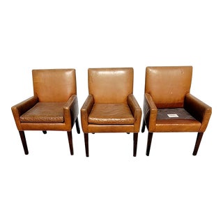 Vintage Mid Century Leather Chairs by Mitchell Gold + Bob Williams (Set of 3) For Sale