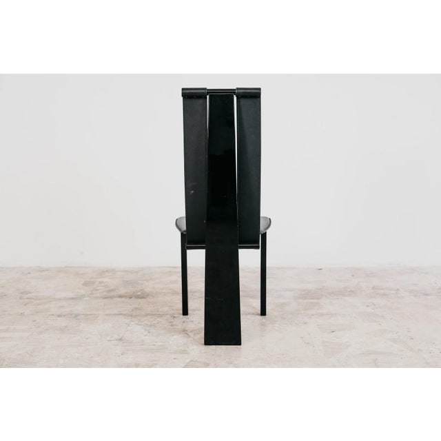1980s Postmodern Dining Chairs in Lacquered Wood and Black Faux Leather, 1980s, Set of 4 For Sale - Image 5 of 16