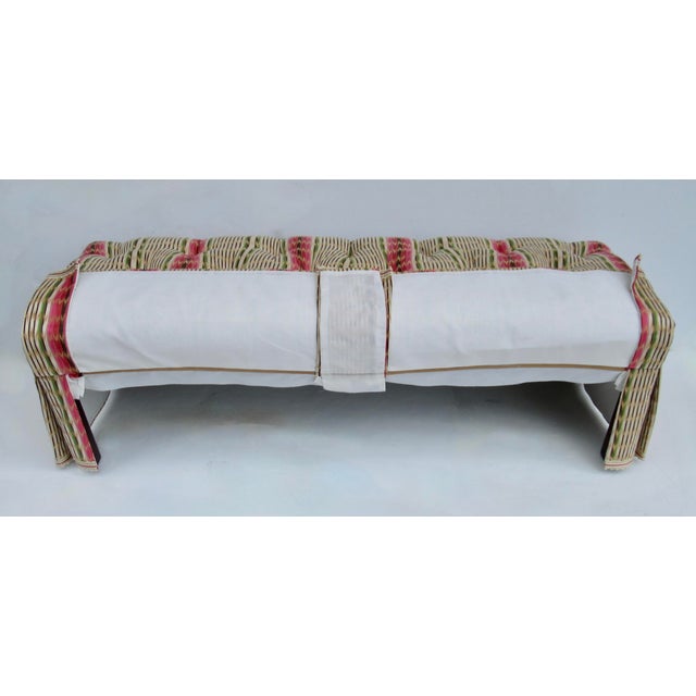 Vintage Charles Stewart Furniture Company Button-Tufted Long Bench With Pierre Frey Textile For Sale - Image 10 of 18