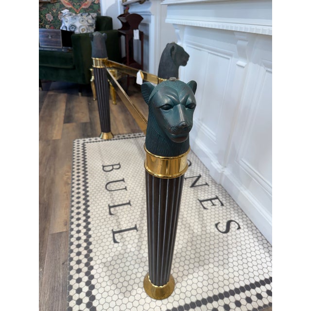 1980’s Art Deco Style Bronze and Brass Panther Head Accent Table, Made in Italy For Sale - Image 4 of 12