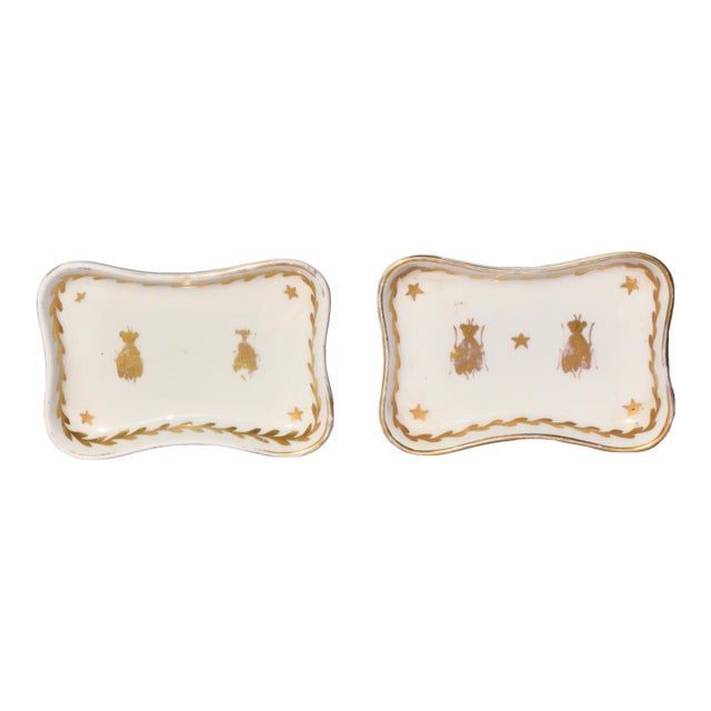 French Pair of Napoleon Bee Porcelain Trinket Dishes For Sale