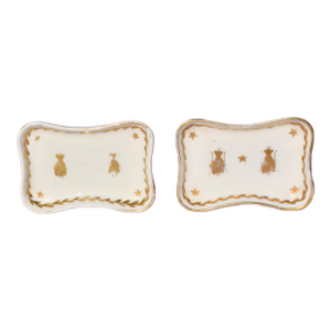 French Pair of Napoleon Bee Porcelain Trinket Dishes