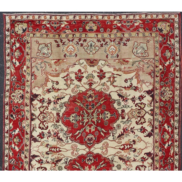 Early 20th Century Antique Turkish Sivas Rug With Red, Taupe, Light Green and Cream Colors For Sale - Image 5 of 15