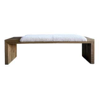 Casi Brown Bench in White Oak and Natural Genuine Sheep Upholstery For Sale