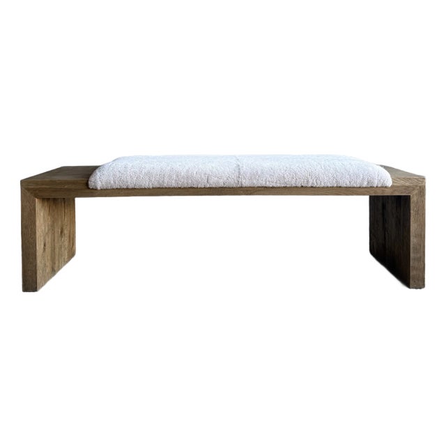 Casi Brown Bench in White Oak and Natural Genuine Sheep Upholstery For Sale