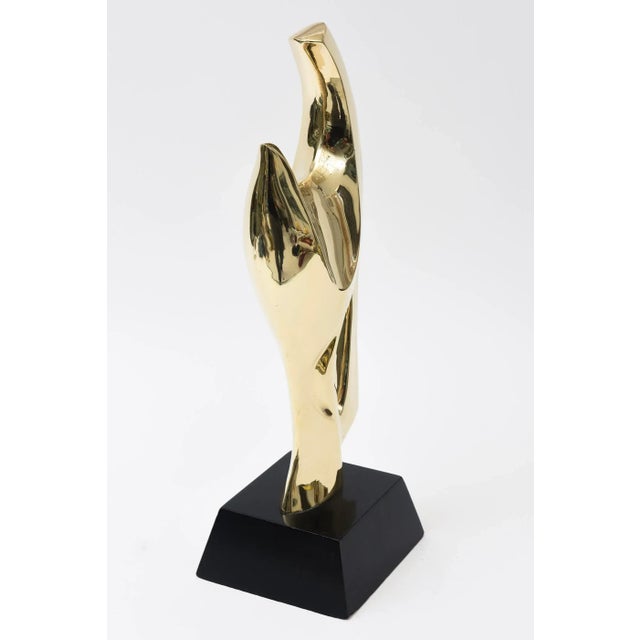 1970's Alain Chervet Modernist Brass Abstract Sculpture on Black Wood Base French For Sale - Image 10 of 11