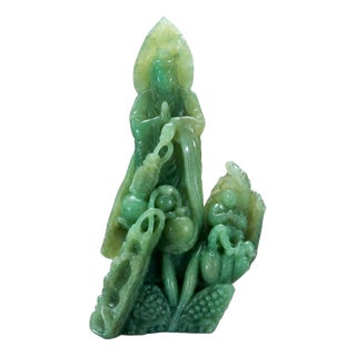 Translucent Jadeite Guanyin on Dragon Figurine For Sale
