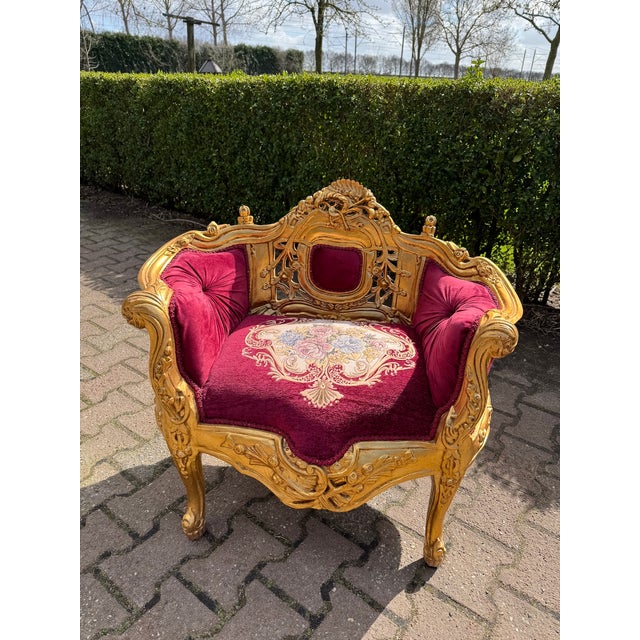 1980 French Louis XVI Gold Velvet Beech Sofa Set 3Pc For Sale - Image 13 of 18