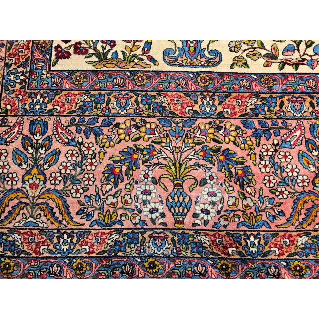 1900 - 1909 Antique Oversized Persian Kerman Lavar Rug, Hand-Knotted Wool, Allover Floral Vase Pattern, Ivory & Pink, 11x20 For Sale - Image 5 of 18