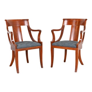 Baker Furniture Regency Solid Cherry Wood Armchairs, Pair For Sale