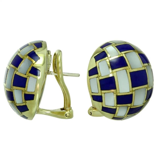 Tiffany & Co. 18k Angela Cummings Lapis Lazuli & Mother-of-Pearl Earrings. 25mm, 24.83g