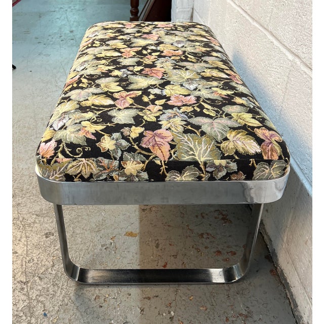 Mid 20th Century Mid 20th Century Milo Baughman Style Floral Upholstered Chrome Bench For Sale - Image 5 of 9