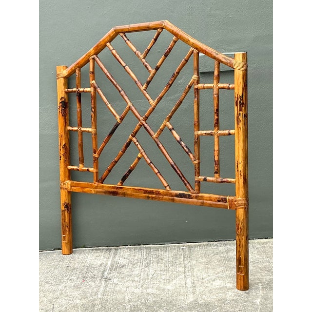 Vintage Kenian Burnt Bamboo a Chinese Chippendale Queen Headboard For Sale - Image 4 of 12