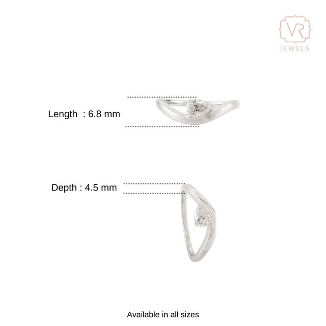 Pear-Shaped Diamond Solitaire Wave Ring Size 5.5 in 14k Solid Gold Gift for Her For Sale - Image 9 of 14