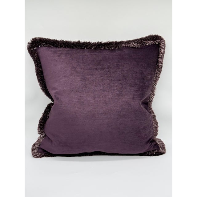 2020s Plum Velvet Throw Pillow Cover With Fringe Detail For Sale - Image 5 of 5