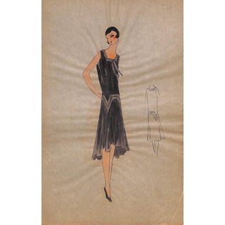 Lanvin of Paris C1920s Original Fashion Illustration in Gouache For Sale