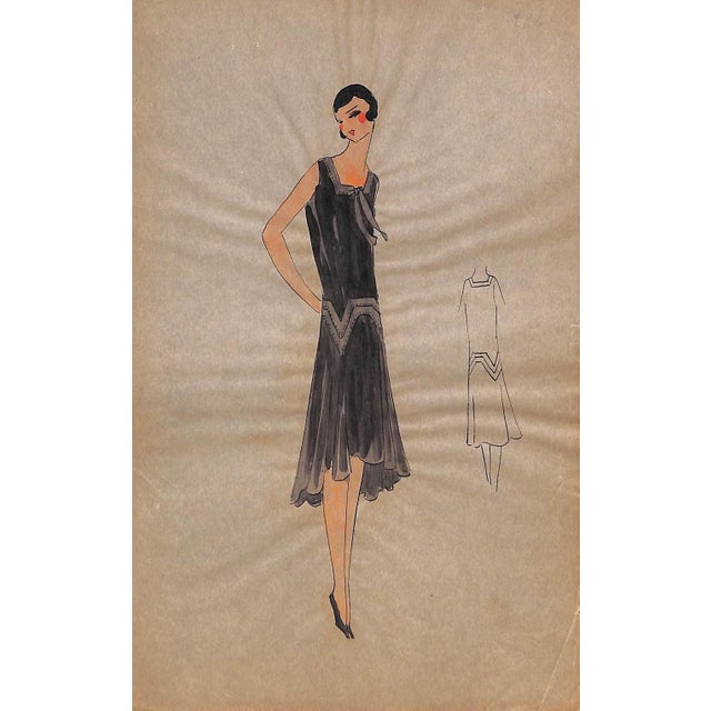 Lanvin of Paris C1920s Original Fashion Illustration in Gouache For Sale