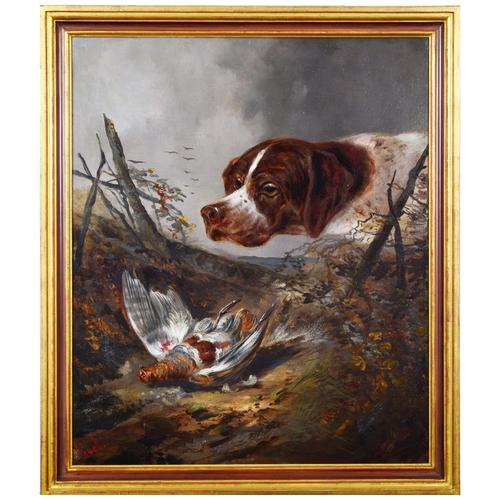 German Artist, Hunting Scene, Late 1800s, Oil on Canvas For Sale - Image 5 of 5