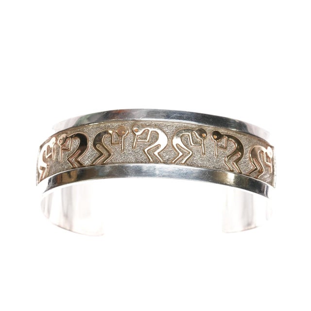 Native American 6.75" Robert Taylor Navajo Sterling/14k Gold Kokopelli Cuff Bracelet For Sale - Image 3 of 10