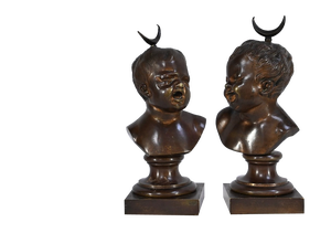After J-A.Houdon, Jean qui rit, Jean qui pleure, Late 1800s, Bronze Sculptures, Set of 2