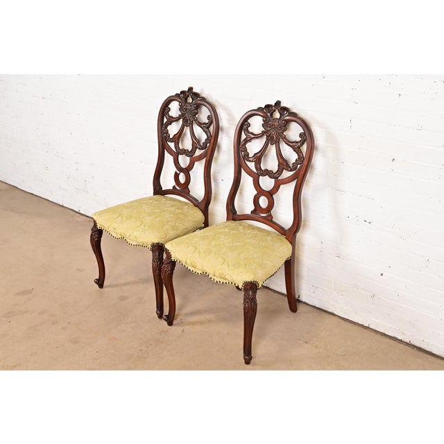 Romweber Romweber Antique French Provincial Louis XV Carved Walnut Side Chairs or Dining Chairs, Pair For Sale - Image 4 of 13