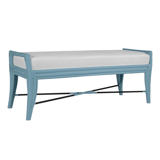 David Francis Malacca Bench - Pool Blue For Sale - Image 4 of 6