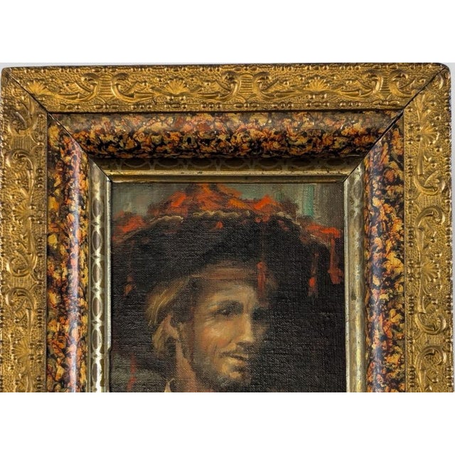Portraiture Antique French Style Oil on Canvas Miniature Portrait of a Man in Historical Costume For Sale - Image 3 of 9