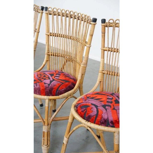 Set of Vintage Rattan Boho Chairs with Colorful Upholstered Seats, 1960s For Sale - Image 10 of 16
