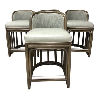 Palecek Duncan Counter Stools, Custom Marsh Natural Finish in Kravet Fabric - Set of 4 For Sale