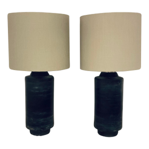 Modern Aged Charcoal Cylinder Table Lamps Pair