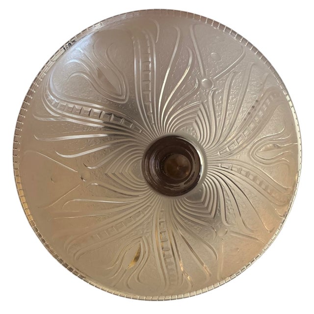 Mid-Century Modern Mid 20th Century Mid-Century Pressed Glass Semi-Flushmount Ceiling Light Fixture For Sale - Image 3 of 6