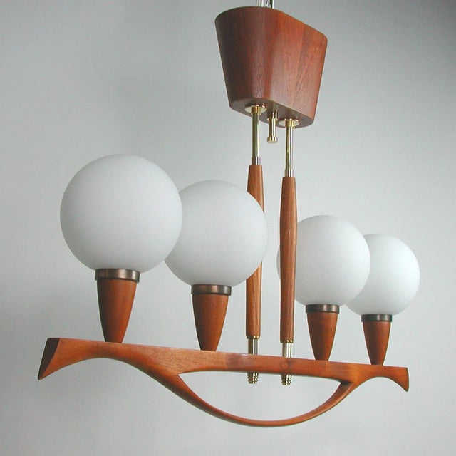 Mid-Century Swedish Modern Teak and Satin Glass Chandelier, 1960s For Sale - Image 14 of 18