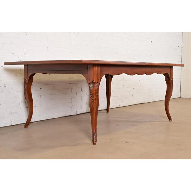 Baker Furniture Company Baker Furniture Italian Provincial Inlaid Cherry Wood Harvest Farm Table, Newly Refinished For Sale - Image 4 of 15