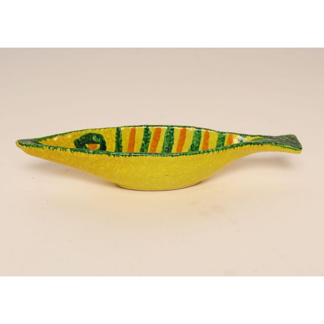 Mid-Century Modern Italian Modernist Yellow, Orange, and Green Glazed Ceramic Fish Form Vide Poche For Sale - Image 3 of 14