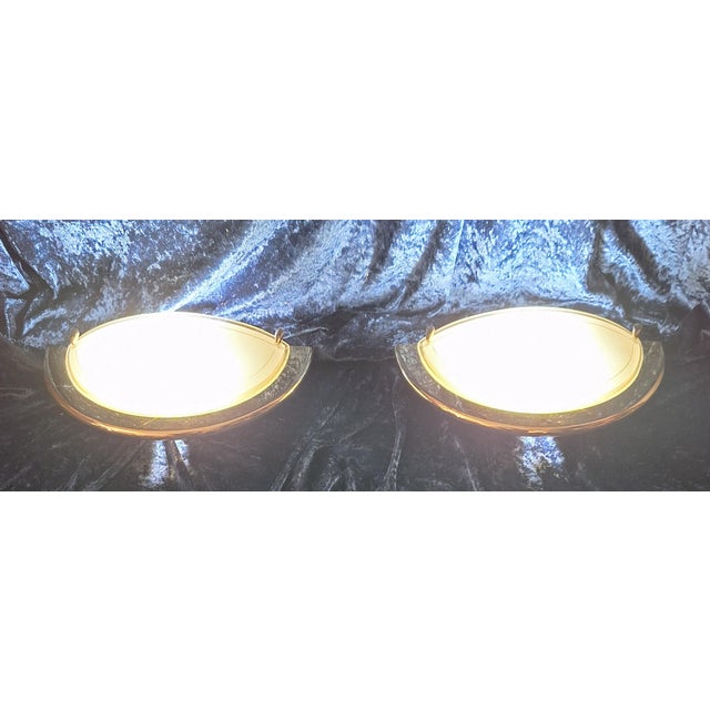 Vintage Italian Wall Lamps with Brass Bracket and White Glass Shade, 2000s, Set of 2 For Sale - Image 3 of 8