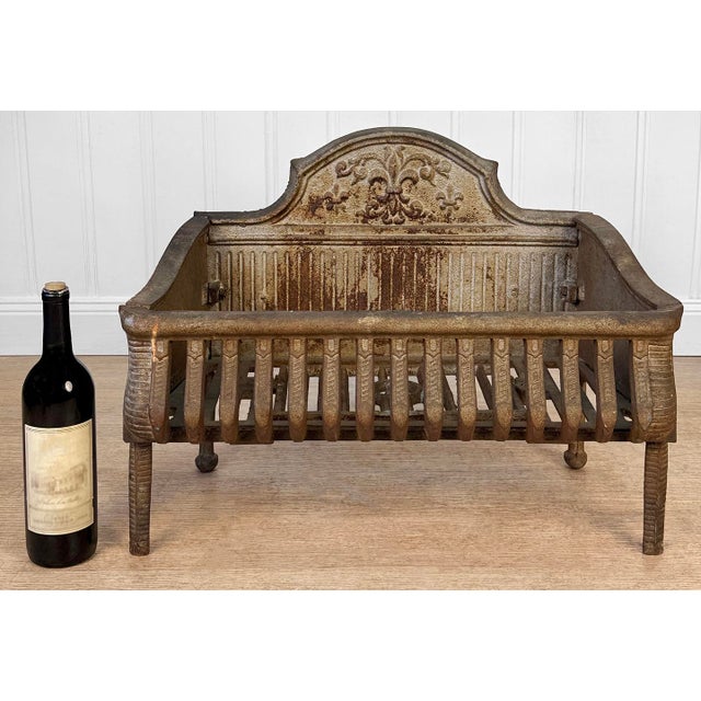 A Victorian Cast Iron Fleur De Lis Motif Fireplace Grate, c. Early 20th Century - Cast Iron with Early Silver Finish -...