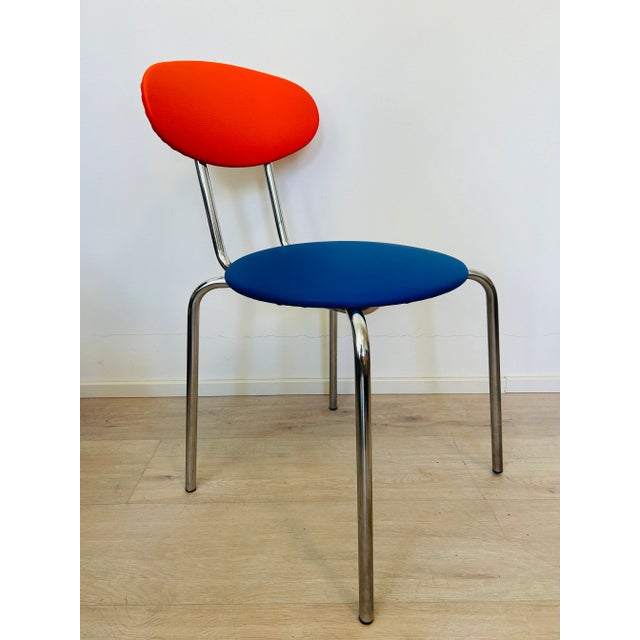 Mid-Century Modern Set of Orange Blue Chrom Chairs by Kovona, Czechoslovakia, 1980s For Sale - Image 3 of 13