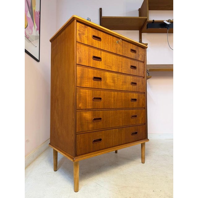 Danish Teak Chest of Drawers with Lock For Sale - Image 11 of 11