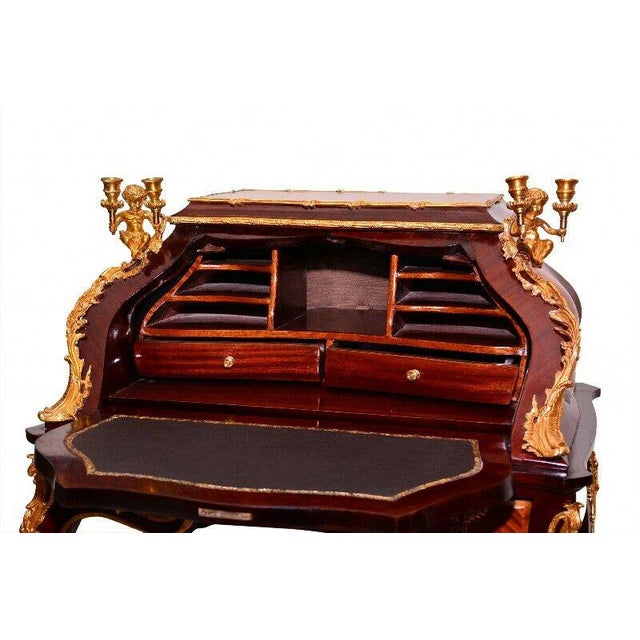 Fine Louis XV Style Gilt Bronze Mounted Inlaid Marquetry Secretary Desk For Sale - Image 4 of 7