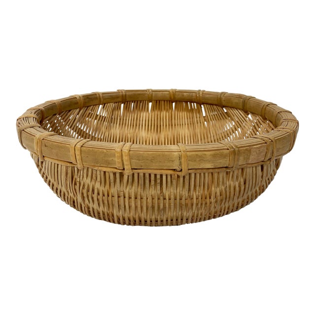 Mid 20th Century Split Reed Winnowing Basket Catchall For Sale