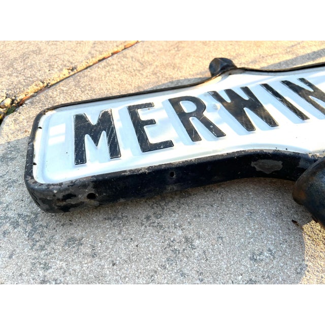 Metal Vintage or Antique Incased Metal Double Sided “Merwin Rd” Street Sign For Sale - Image 7 of 7