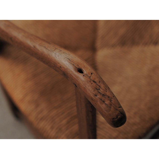 Wood French Folk Armchair in Wood and Rush, Auvergne, 1900s For Sale - Image 7 of 17