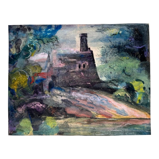 Vintage Impressionist Landscape Small Painting Harry Mathes For Sale