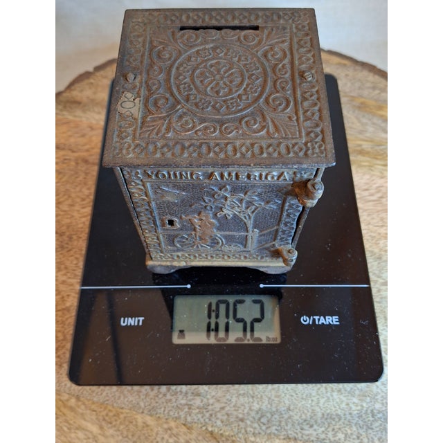 Antique Young America Cast Iron Safe Still Bank Penny Farthing Bicycle J. & E. Stevens C. 1880s For Sale - Image 10 of 13