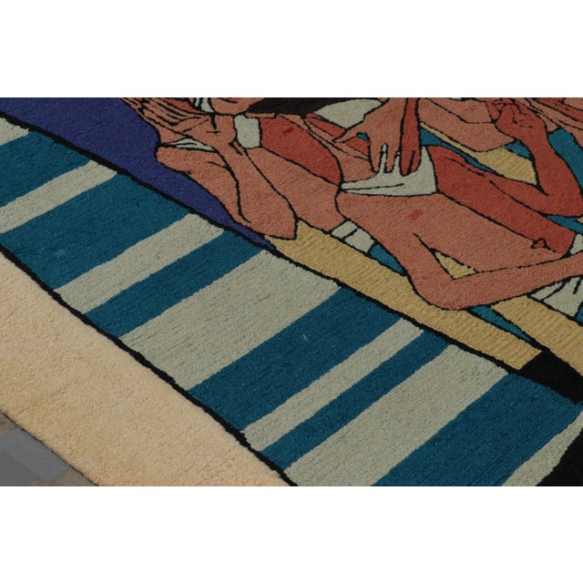 Traditional Vintage Jewish Pictorial Tapestry in Gold, Blue and Orange Tones | Rug & Kilim For Sale - Image 3 of 10