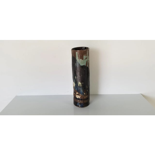 Brown 80s Vintage Abstract Design Art Pottery Vase For Sale - Image 8 of 8