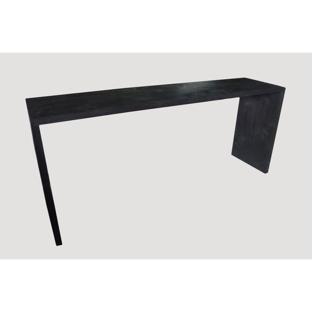 Contemporary Andrianna Shamaris Waterfall Triple Burnt Teak Wood Console For Sale - Image 3 of 5