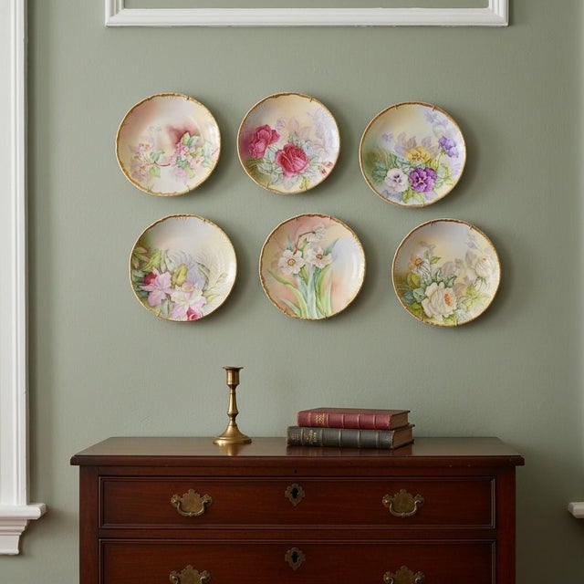 Victorian Late 19th Century Hand Painted Limoges Plates-J.P.L. France-Artist Signed-Floral Cabinet- Set of 6 For Sale - Image 3 of 11