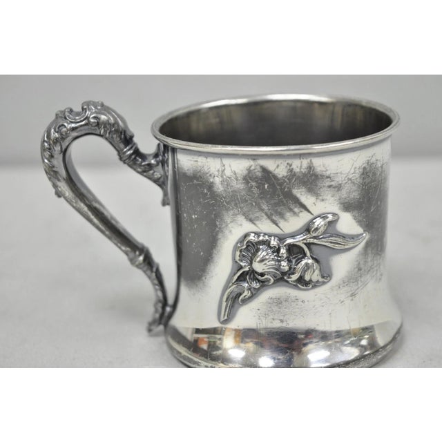 Silver Antique Forbes Silver Co Art Nouveau Floral Monogramed Silver Plated Shaving Mug For Sale - Image 8 of 15