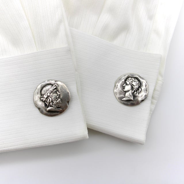 Silver Late 19th Century Pair of Victorian George Shiebler Sterling Silver Homeric Cufflinks For Sale - Image 8 of 9